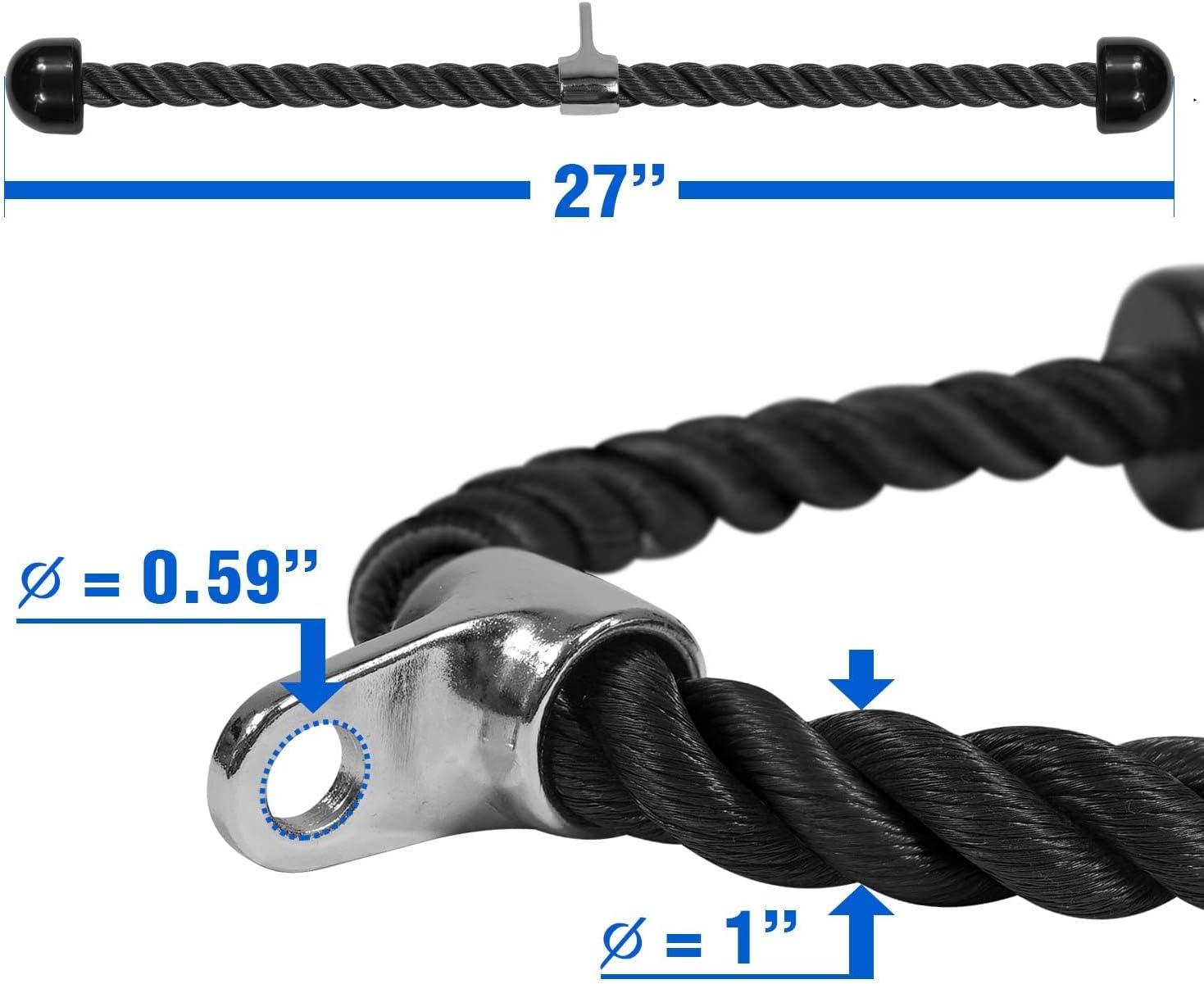 Deluxe Tricep Rope Cable Attachment, 27 & 36 inch with 4 Colors