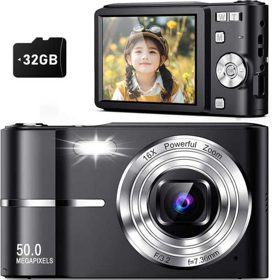  Digital Camera, Autofocus 50MP FHD 1080P color black